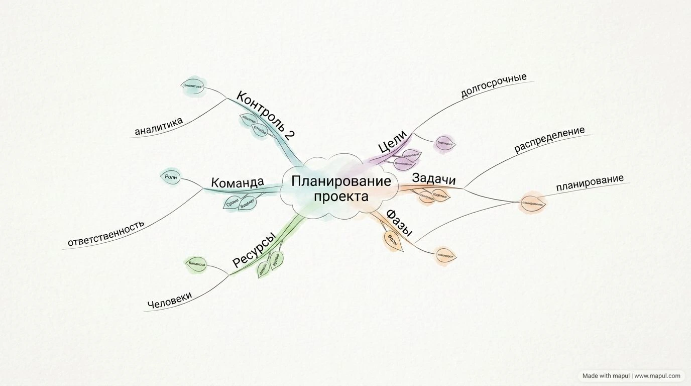 Интеллект-карта, экспортированная через AI, о теме Планирование проекта